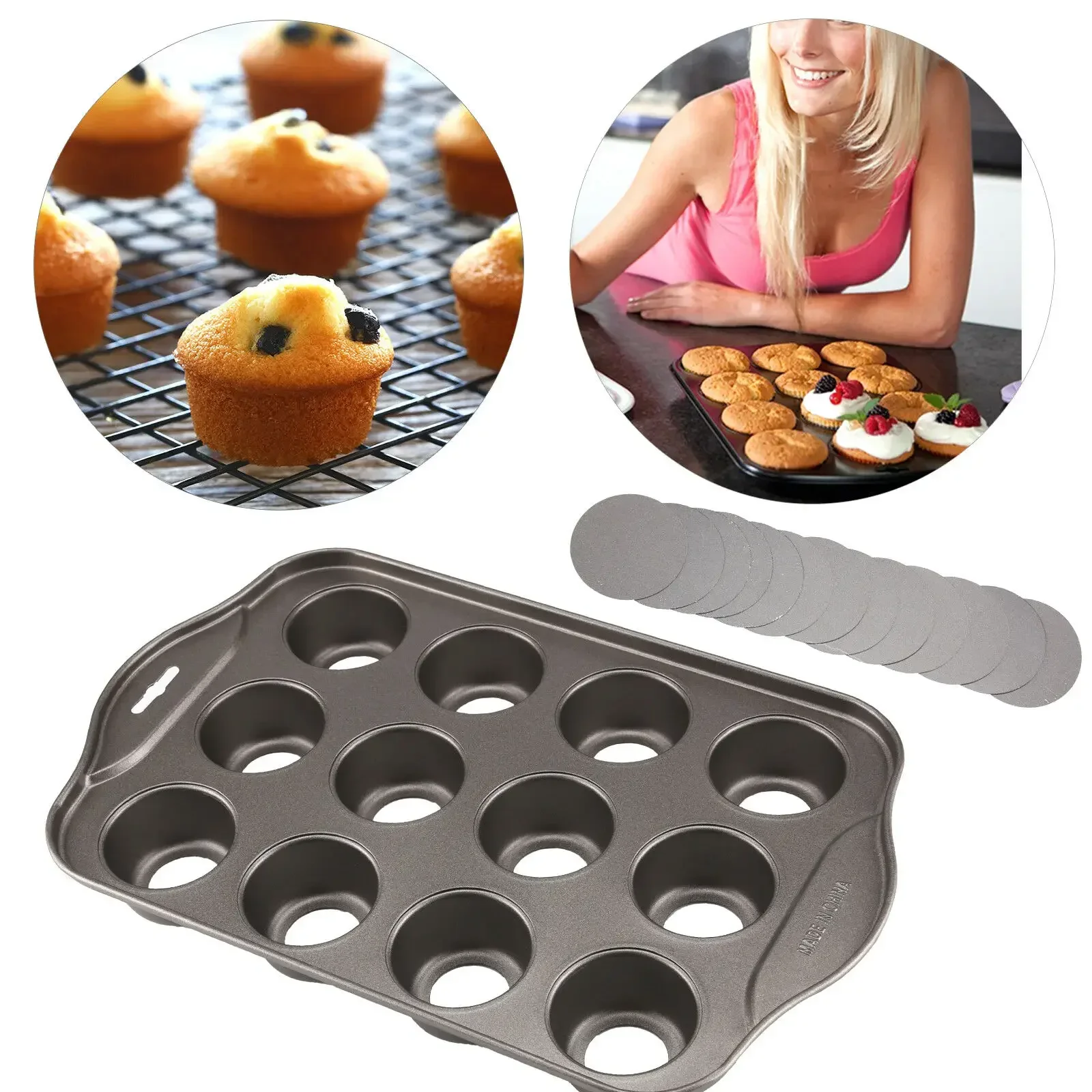 12 mini cozimento queijo bolo  - Muffin Tin Nonstick avaliação e preço